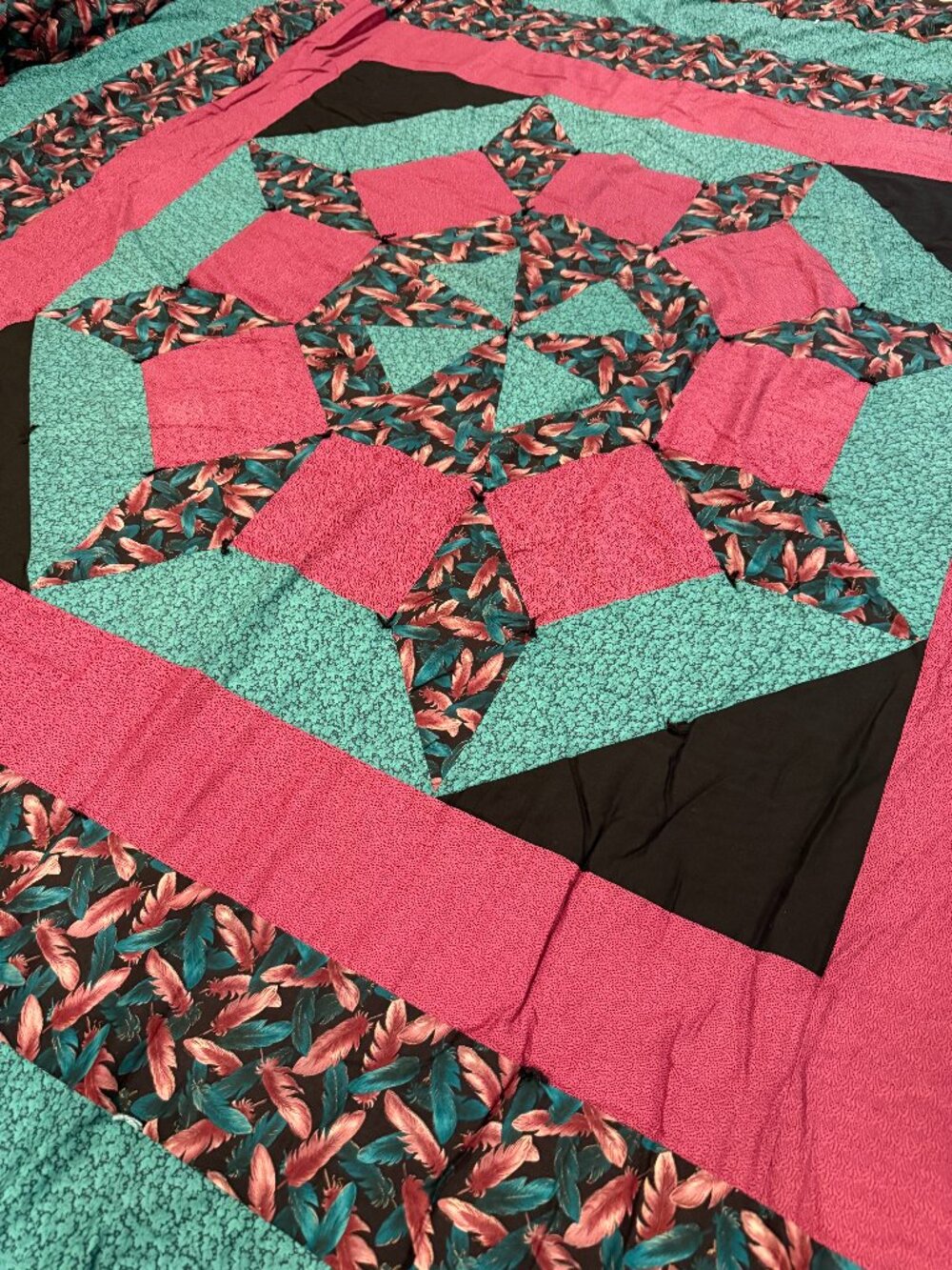Vintage Custom Queen Quilt Set - Medallion Star Bedding- Pristine Condition